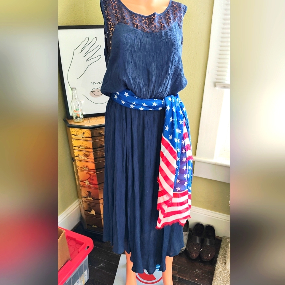 EUC AGB Navy Gauze Sleeveless Dress, Size XL #121